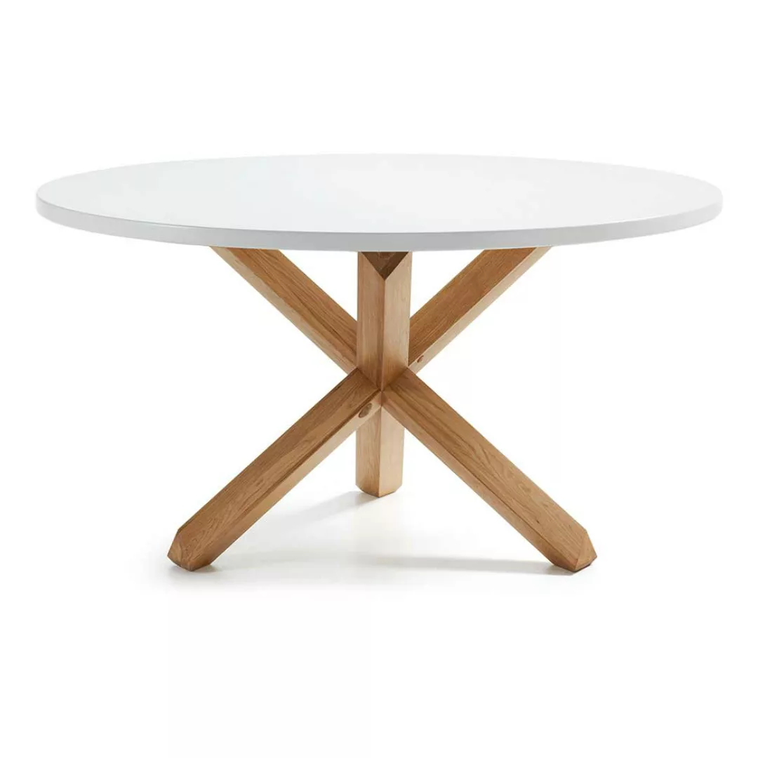Küchentisch in Weiß und Eiche Masssivholz runder Tischplatte günstig online kaufen