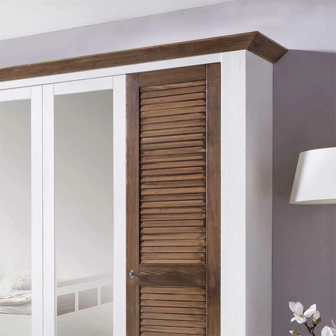 Schlafzimmerschrank in Weiß Kiefer Braun abschließbar günstig online kaufen