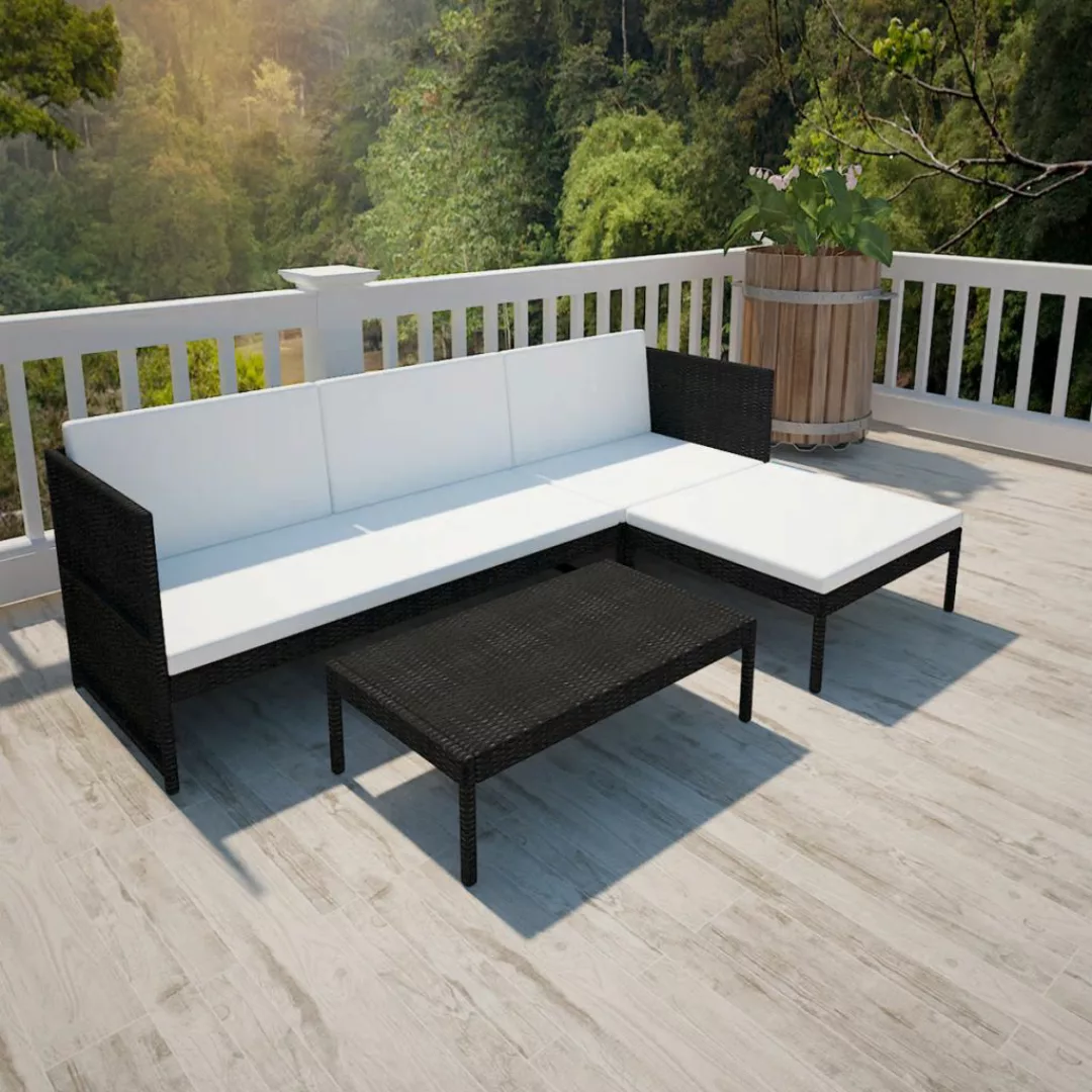 3-tlg. Garten-lounge-set Mit Auflagen Poly Rattan Schwarz günstig online kaufen