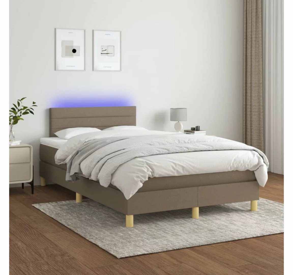 vidaXL Boxspringbett Boxspringbett mit Matratze LED Taupe 120x200 cm Stoff günstig online kaufen