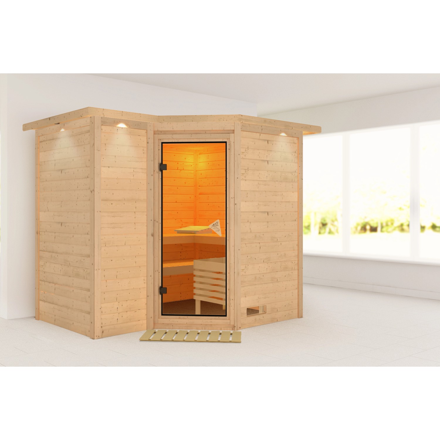 Karibu Sauna Steena 2 LED-Dachkranz Natur günstig online kaufen