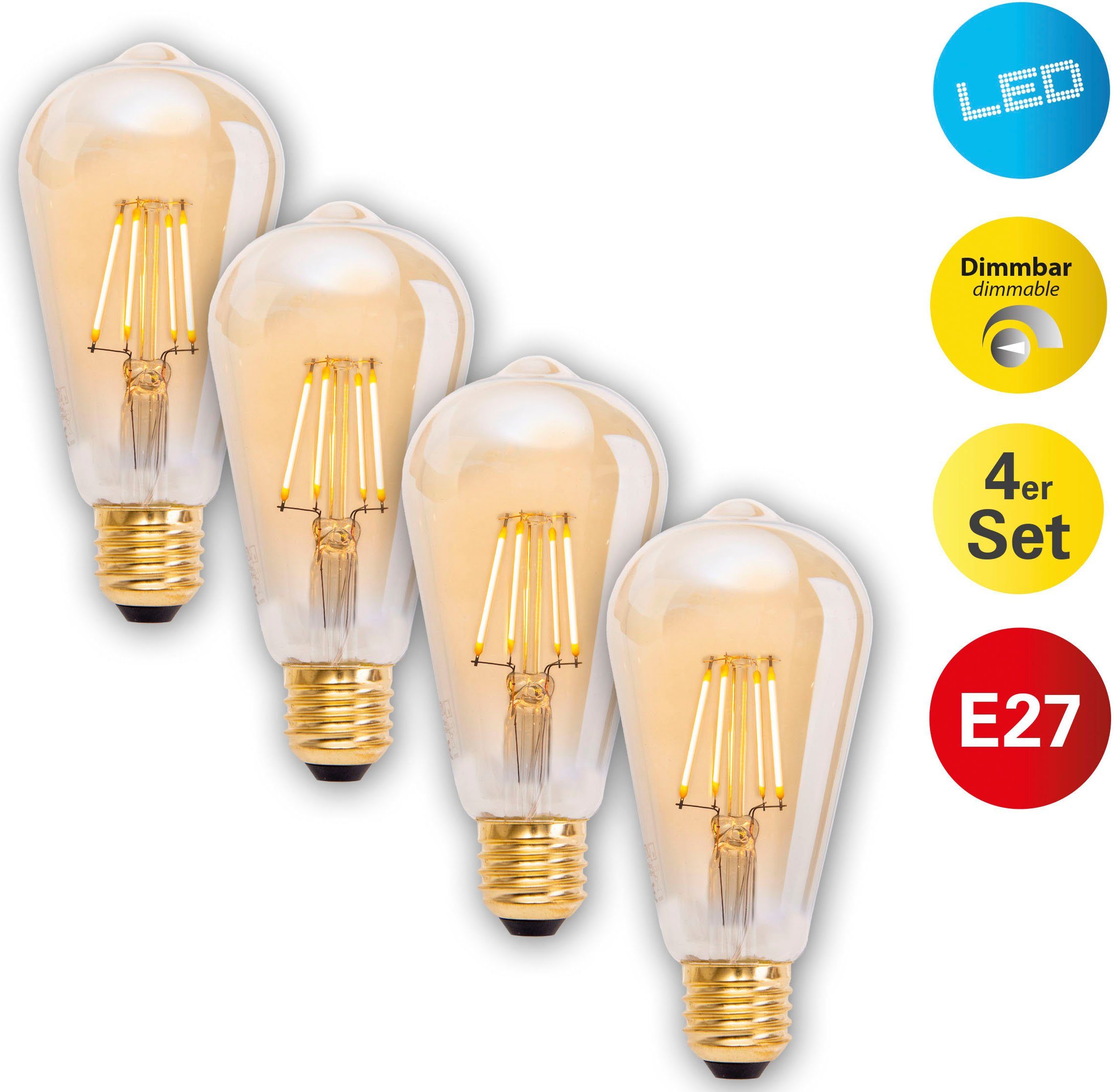 Näve LED-Leuchtmittel E27 Glühlampenform 4 W 410 lm 4er Set 14,6 x 64 cm (H günstig online kaufen