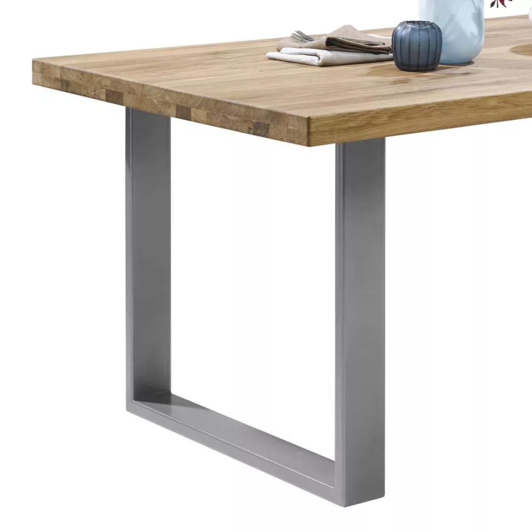 Esszimmertisch aus Eiche Massivholz Eisen günstig online kaufen