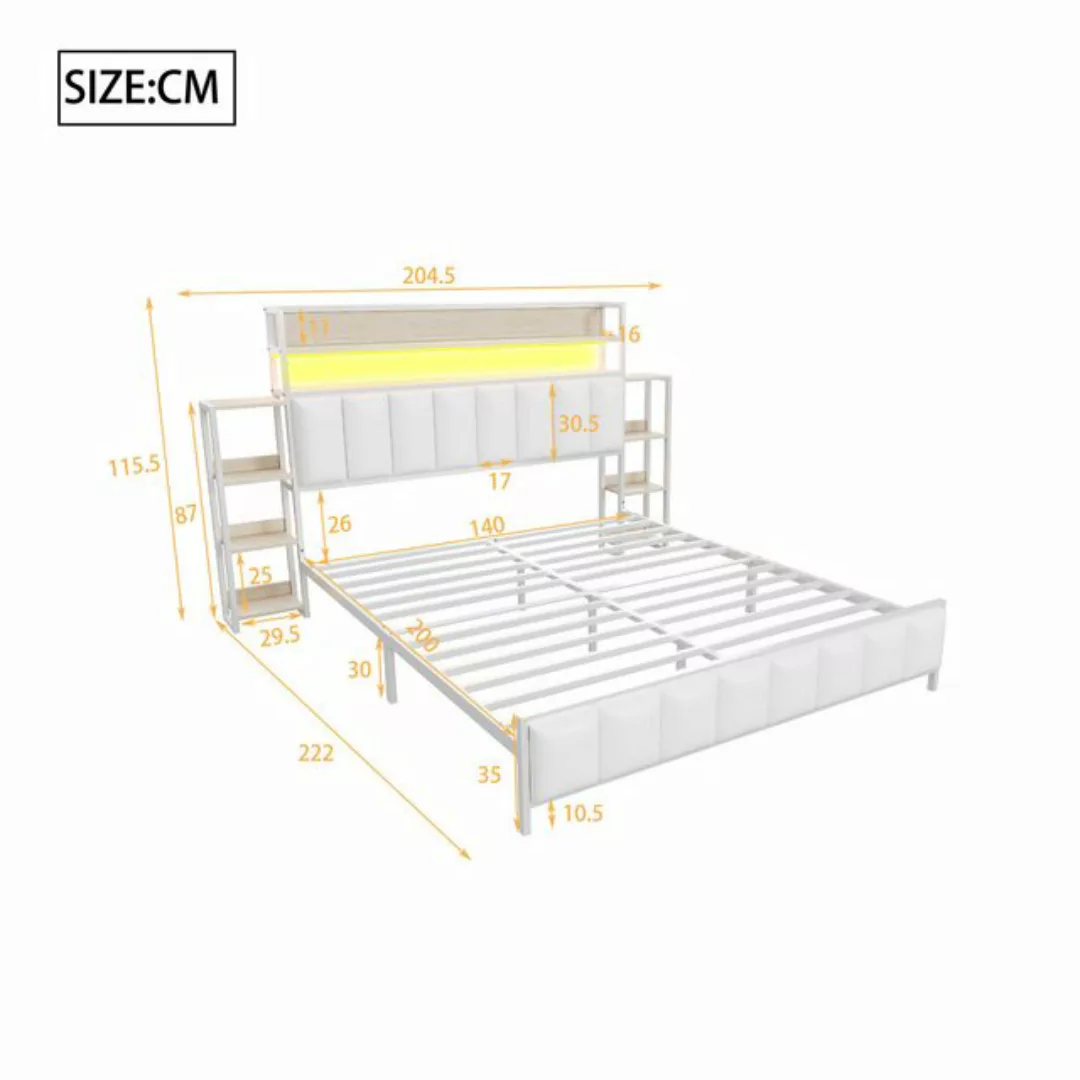 IDEASY Jugendbett 140*200 cm, Mit mehreren Einlegeböden, Mit LED-Beleuchtun günstig online kaufen