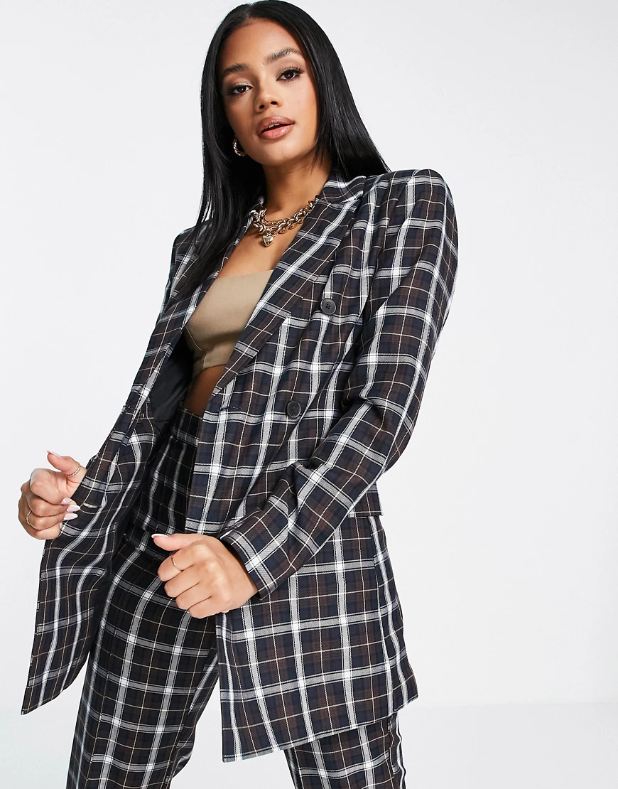 ASOS DESIGN – Zweireihiger Anzug-Blazer im Stil der 70er mit Karomuster-Meh günstig online kaufen