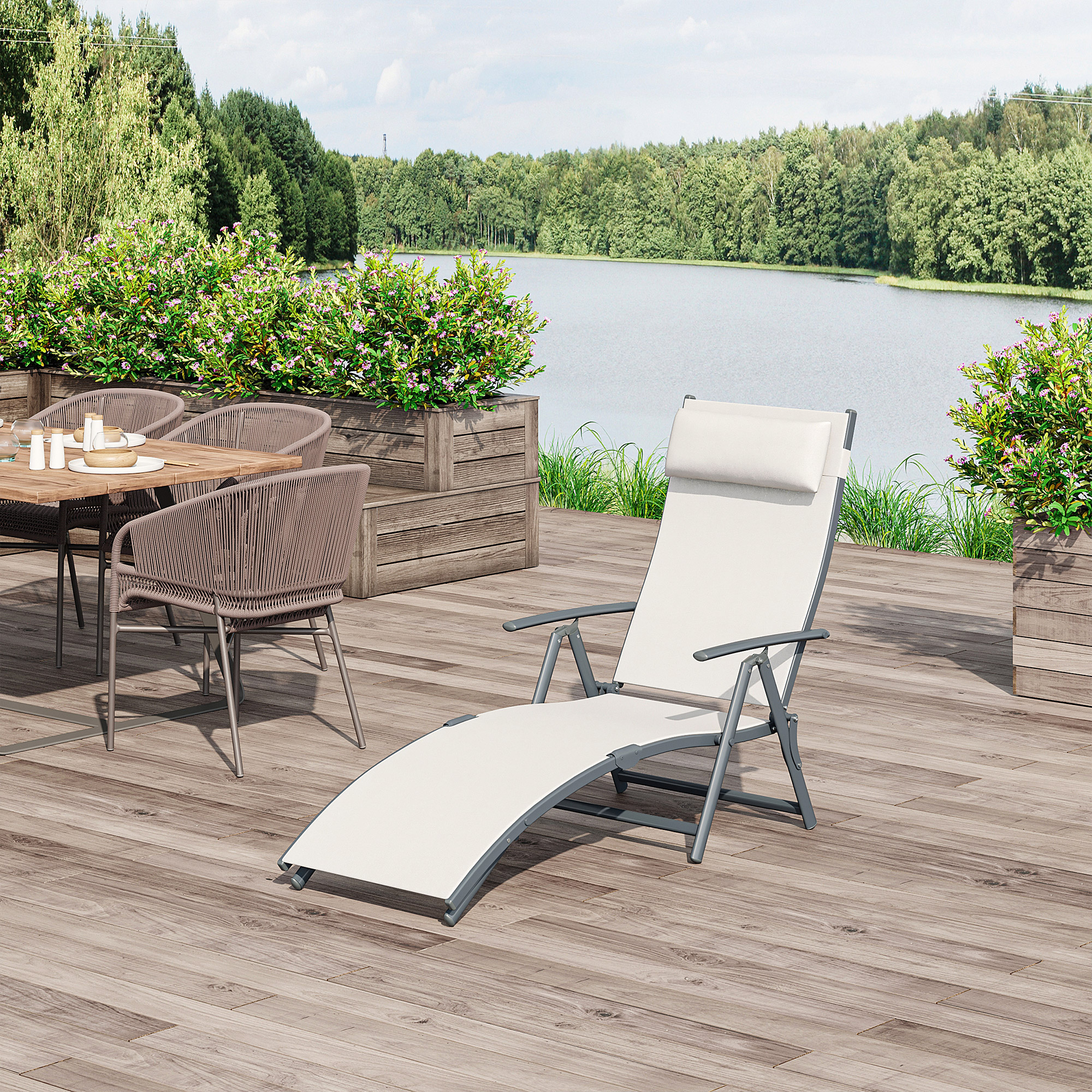 Outsunny® Sonnenliege Relaxliege klappbar mit Kissen Cremeweiß   Aosom günstig online kaufen