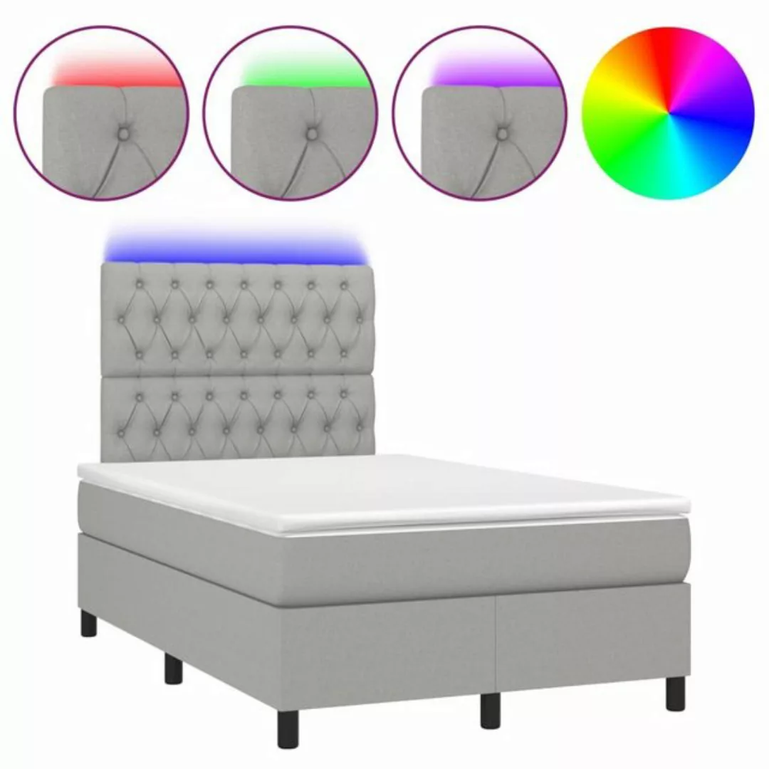 vidaXL Bettgestell Boxspringbett mit Matratze LED Hellgrau 120x200 cm Stoff günstig online kaufen