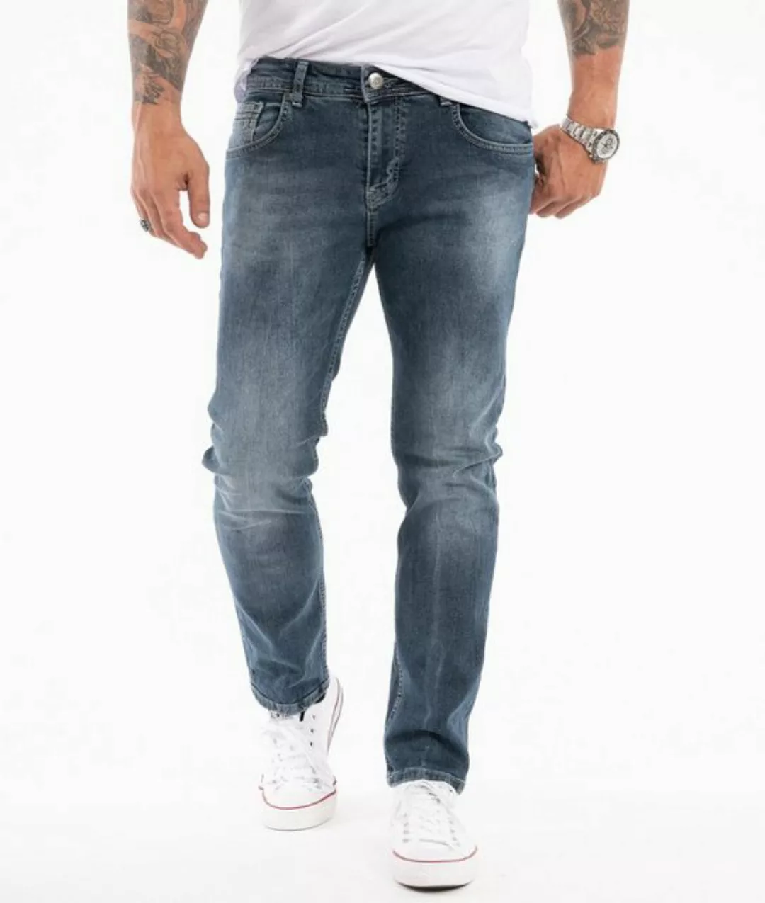 Indumentum Slim-fit-Jeans Herren Jeans Stonewashed Blau IS-307 günstig online kaufen