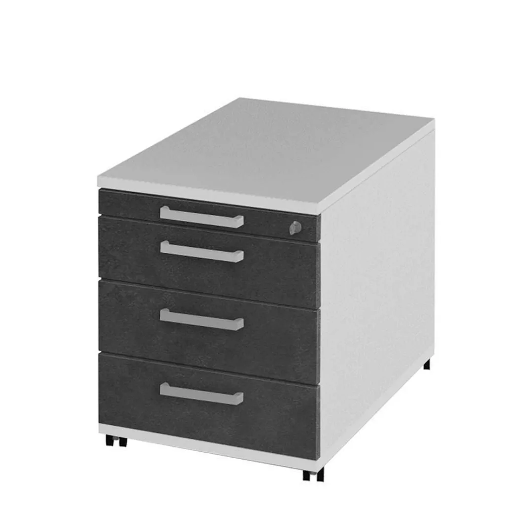 Schreibtischcontainer in Weiß Grau abschließbar günstig online kaufen