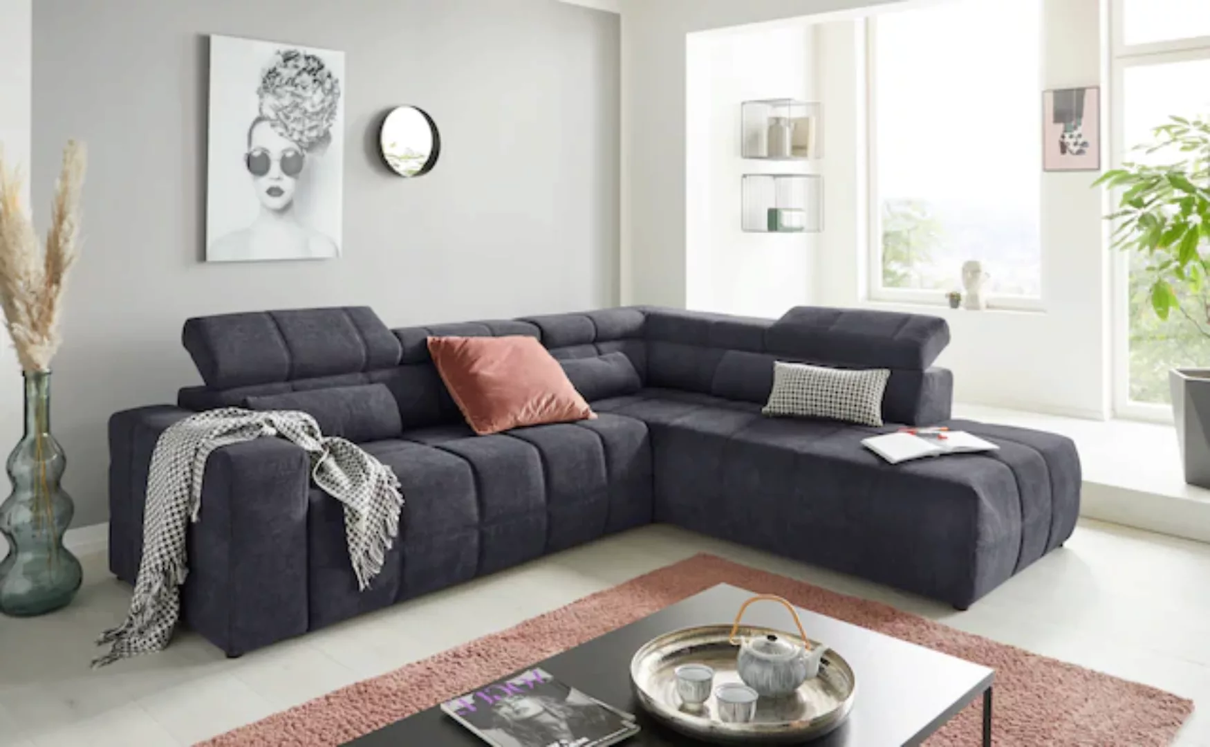 DOMO collection Ecksofa »Brandon L-Form, auch in Leder«, inklusive Kopfteil günstig online kaufen