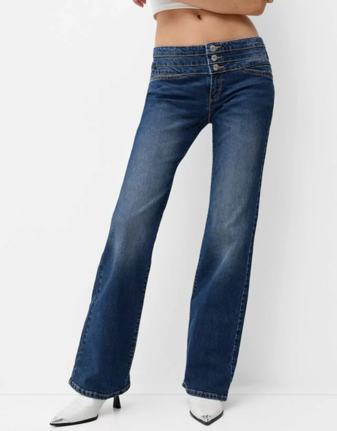 Bershka Bootcut-Jeans Mit Knöpfen Damen 42 Ausgewaschenes Blau günstig online kaufen