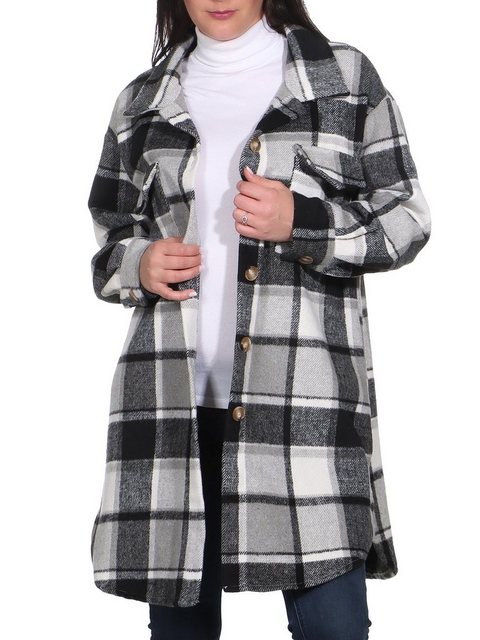 Aurela Damenmode Langjacke Karierter Damen Kurzmantel im Holzfällerlook kla günstig online kaufen