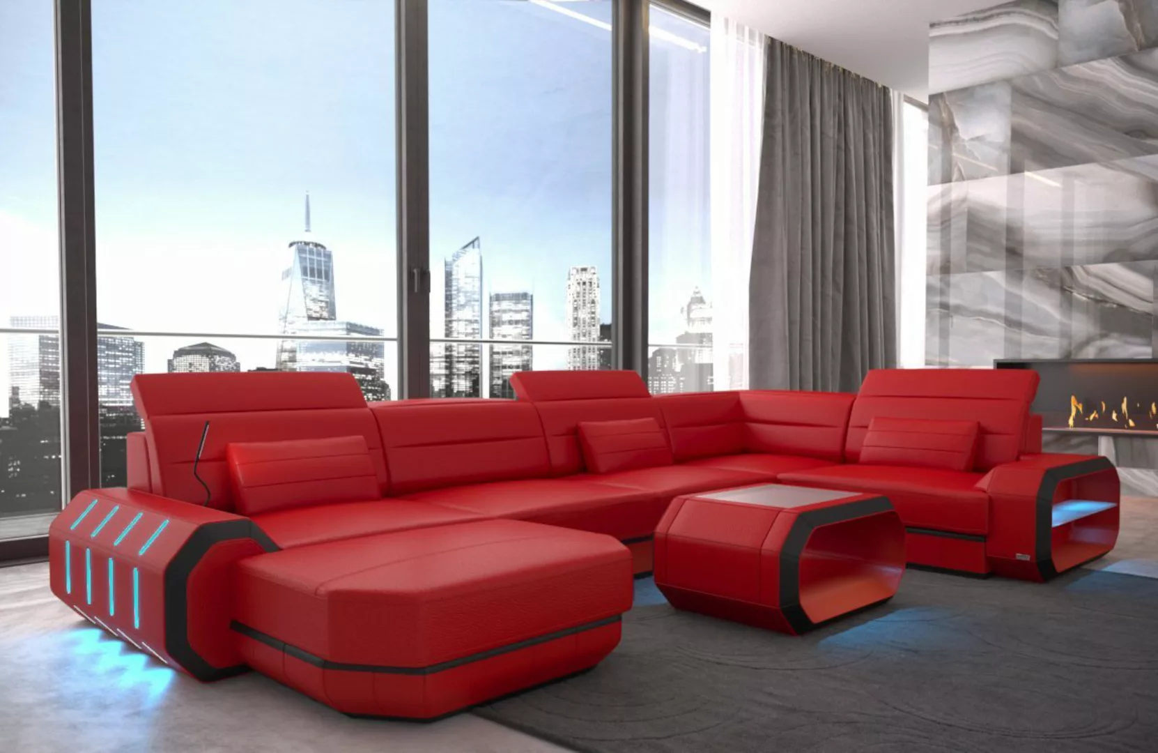 Sofa Dreams Wohnlandschaft Sofa Ledercouch Leder Roma U Form Ledersofa, Cou günstig online kaufen