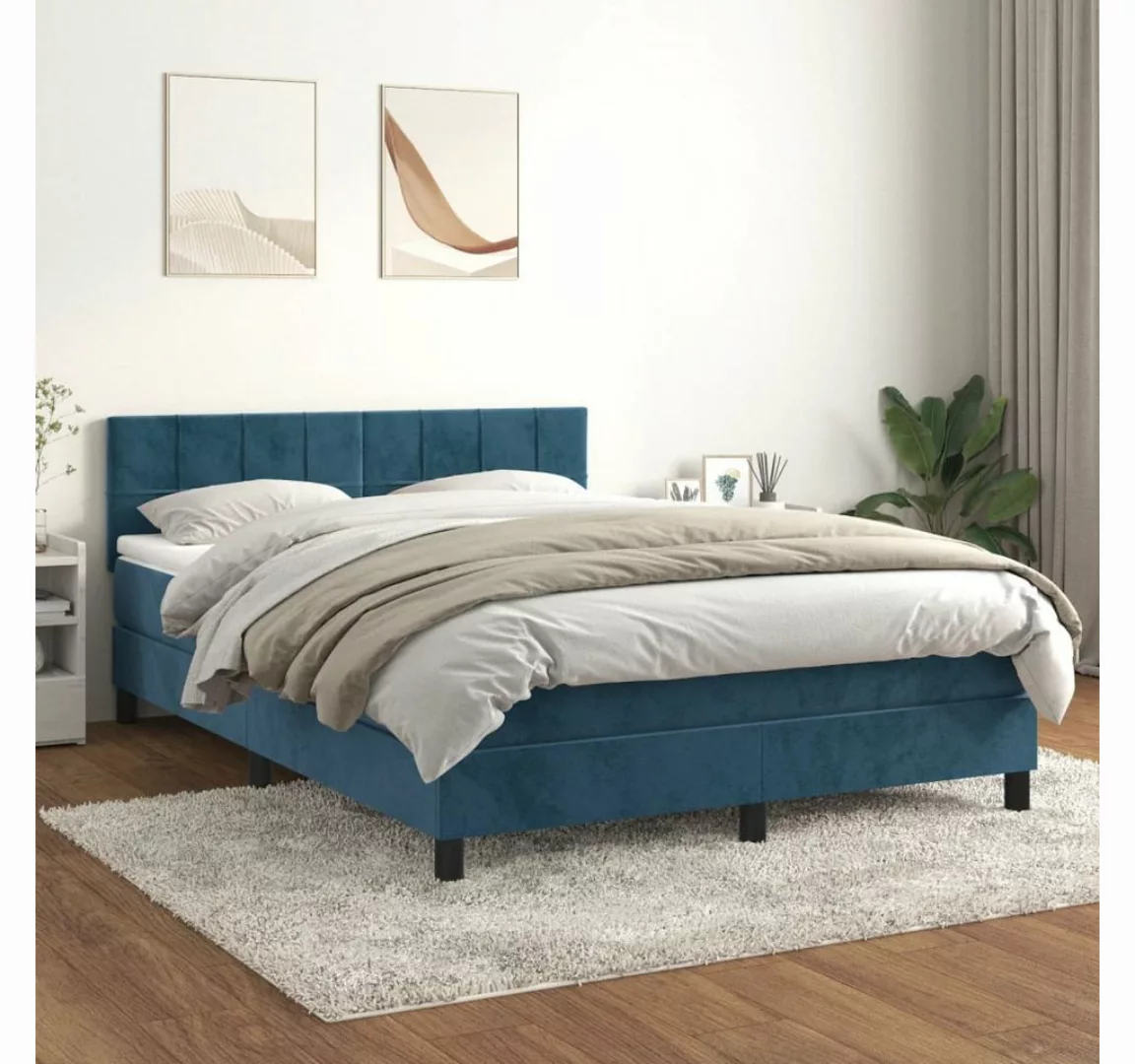 vidaXL Boxspringbett Boxspringbett mit Matratze Dunkelblau 140x200 cm Samt günstig online kaufen