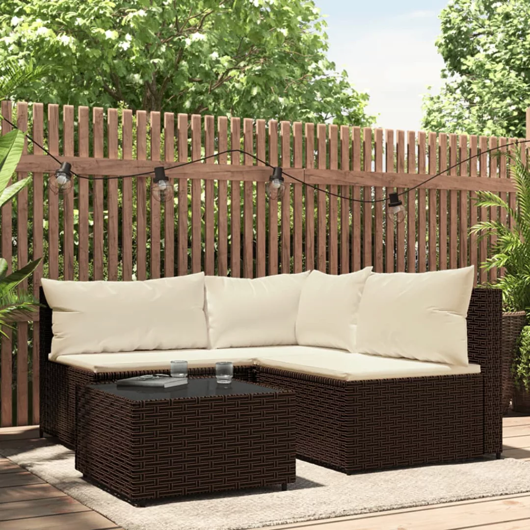 Vidaxl 4-tlg. Garten-lounge-set Mit Kissen Braun Poly Rattan günstig online kaufen