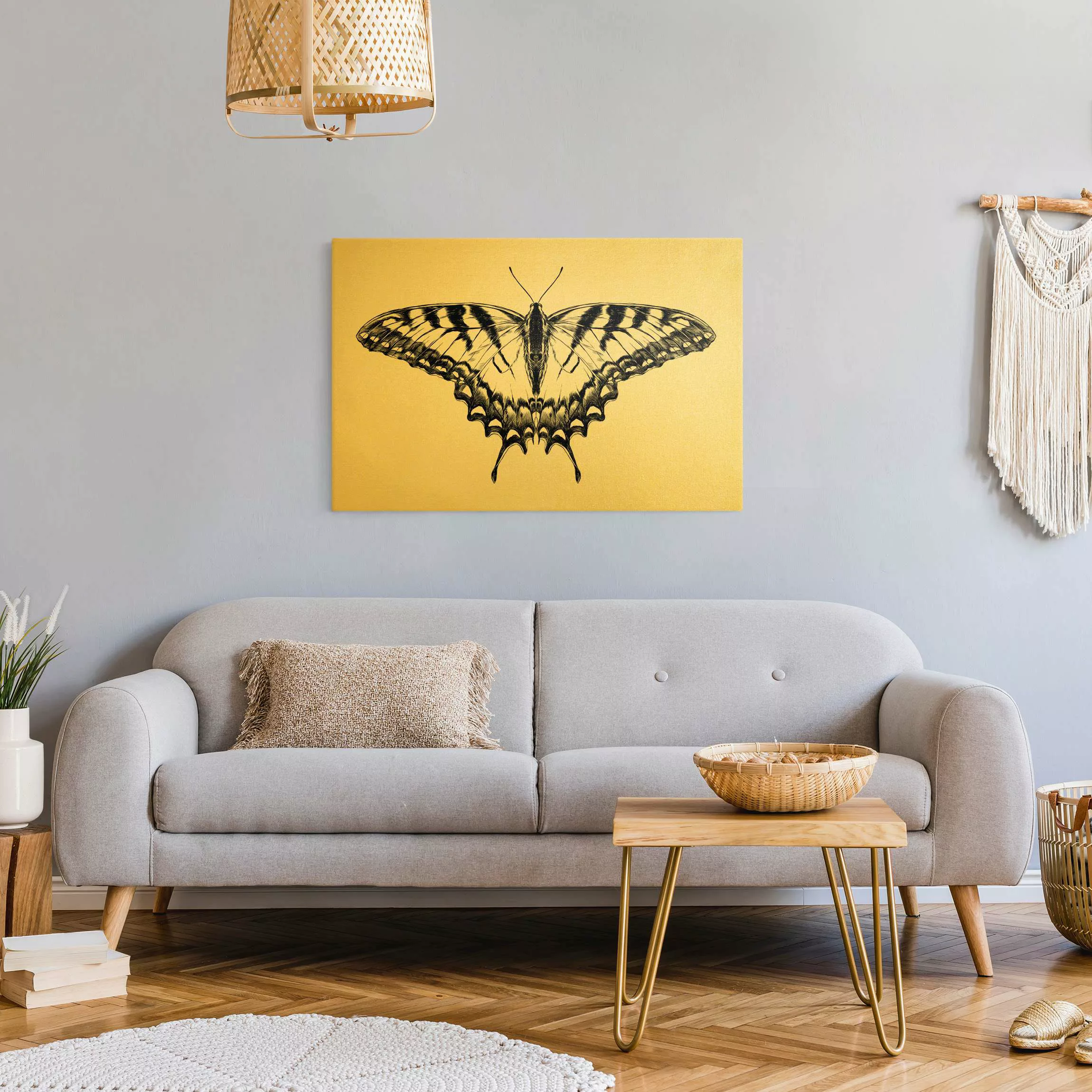 Leinwandbild Illustration fliegender Tiger Schwalbenschwanz Schwarz günstig online kaufen