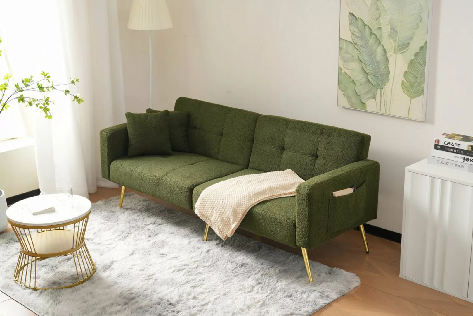 HAUSS SPLOE Schlafsofa mit Bettfunktion, verstellbarem Winkel, Kissen, gold günstig online kaufen