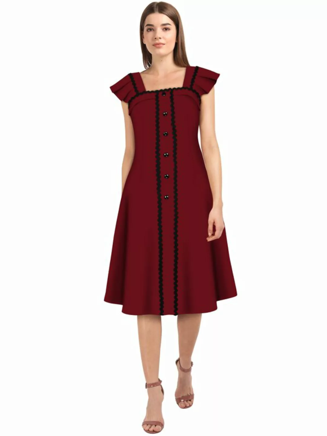 Retro Kleid mit Faltenärmelchen Rot günstig online kaufen