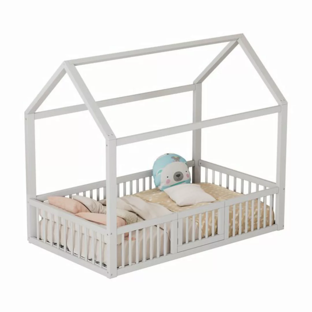 Flieks Massivholzbett, Kinderbett Einzelbett Hausbett mit Sicherheitsgitter günstig online kaufen