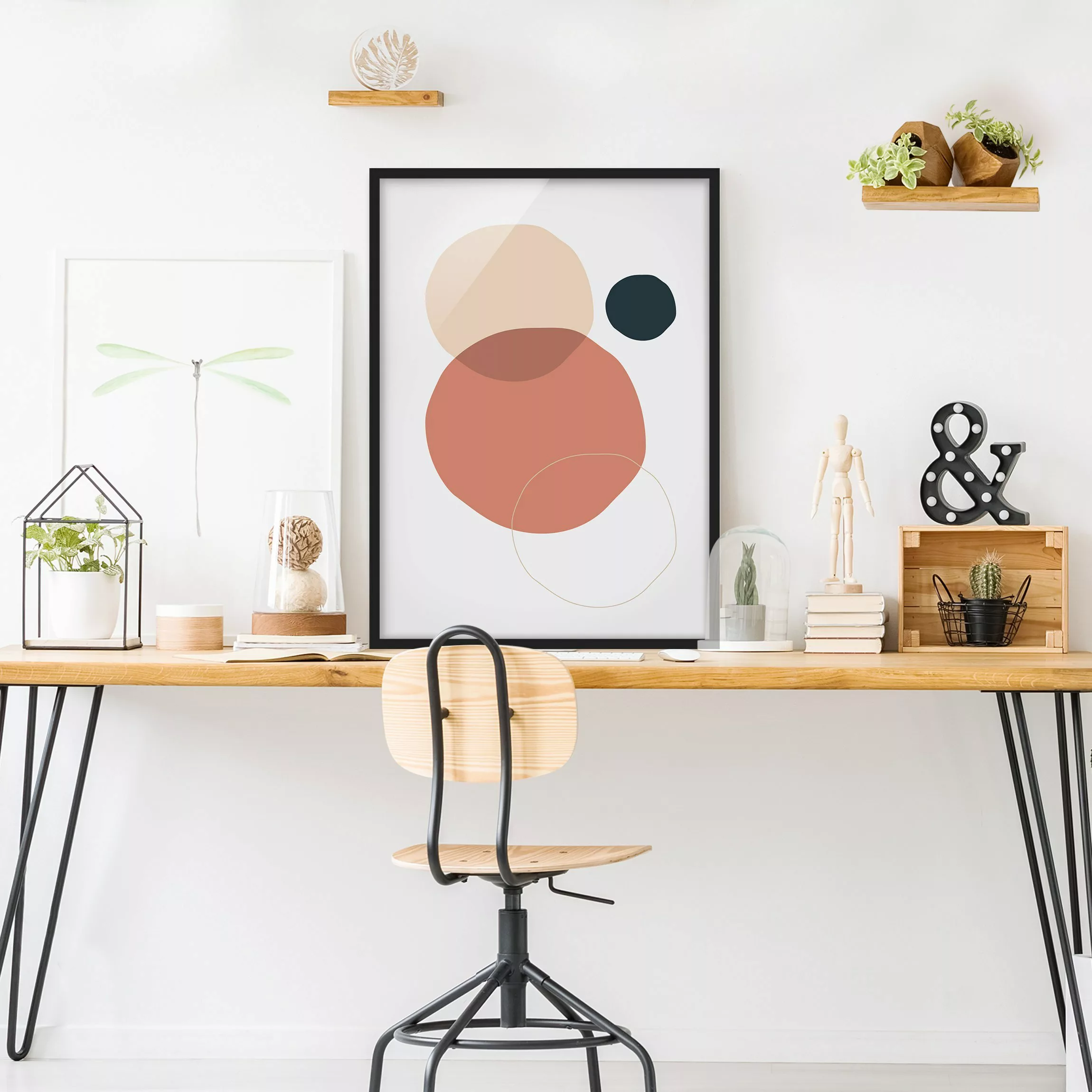Bild mit Rahmen Abstrakt - Hochformat Line Art Kreise Pastell günstig online kaufen