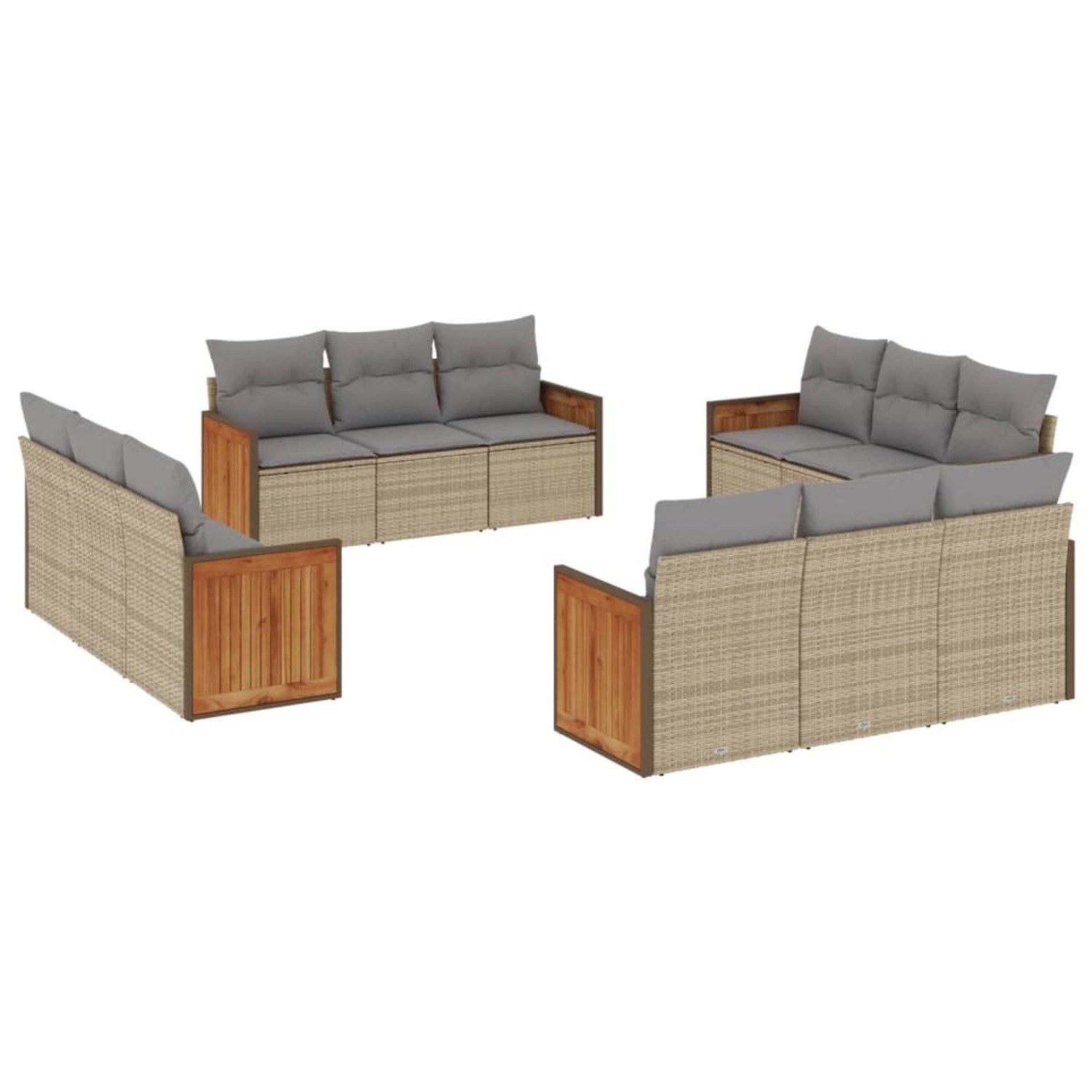 vidaXL 12-Tlg Garten-Sofagarnitur mit Kissen Beige Poly Rattan 3227515 günstig online kaufen