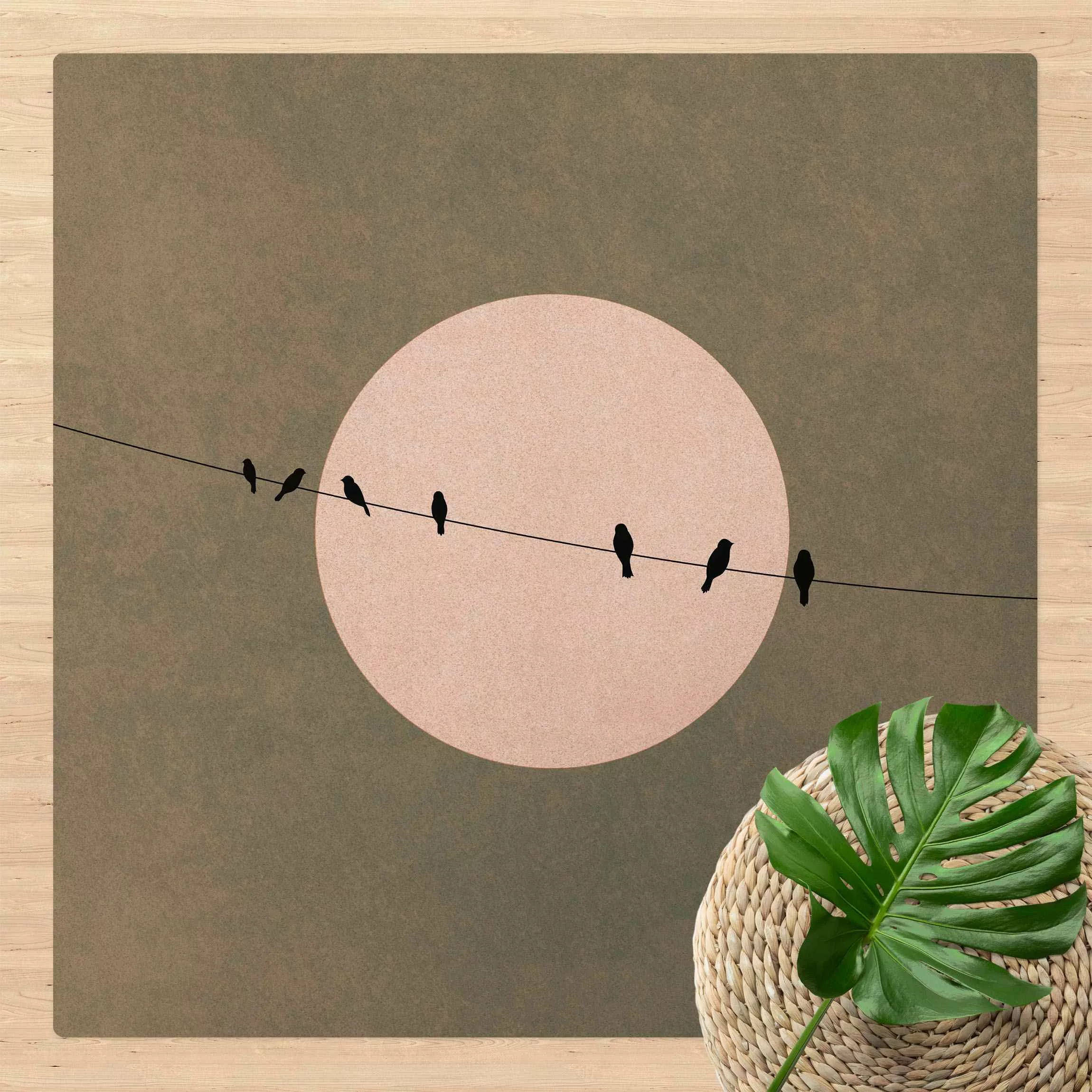 Kork-Teppich Vögel vor rosa Sonne I günstig online kaufen