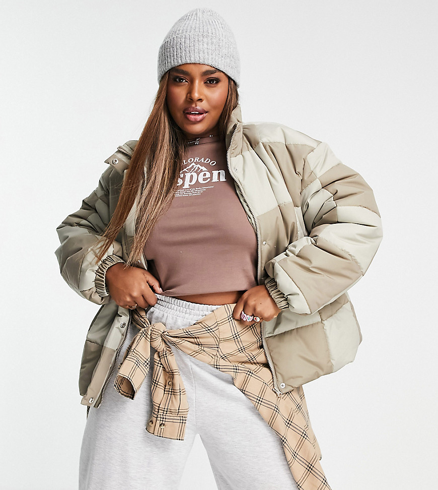 ASOS DESIGN Curve – Steppjacke mit einfarbigem Schachbrettmuster-Mehrfarbig günstig online kaufen