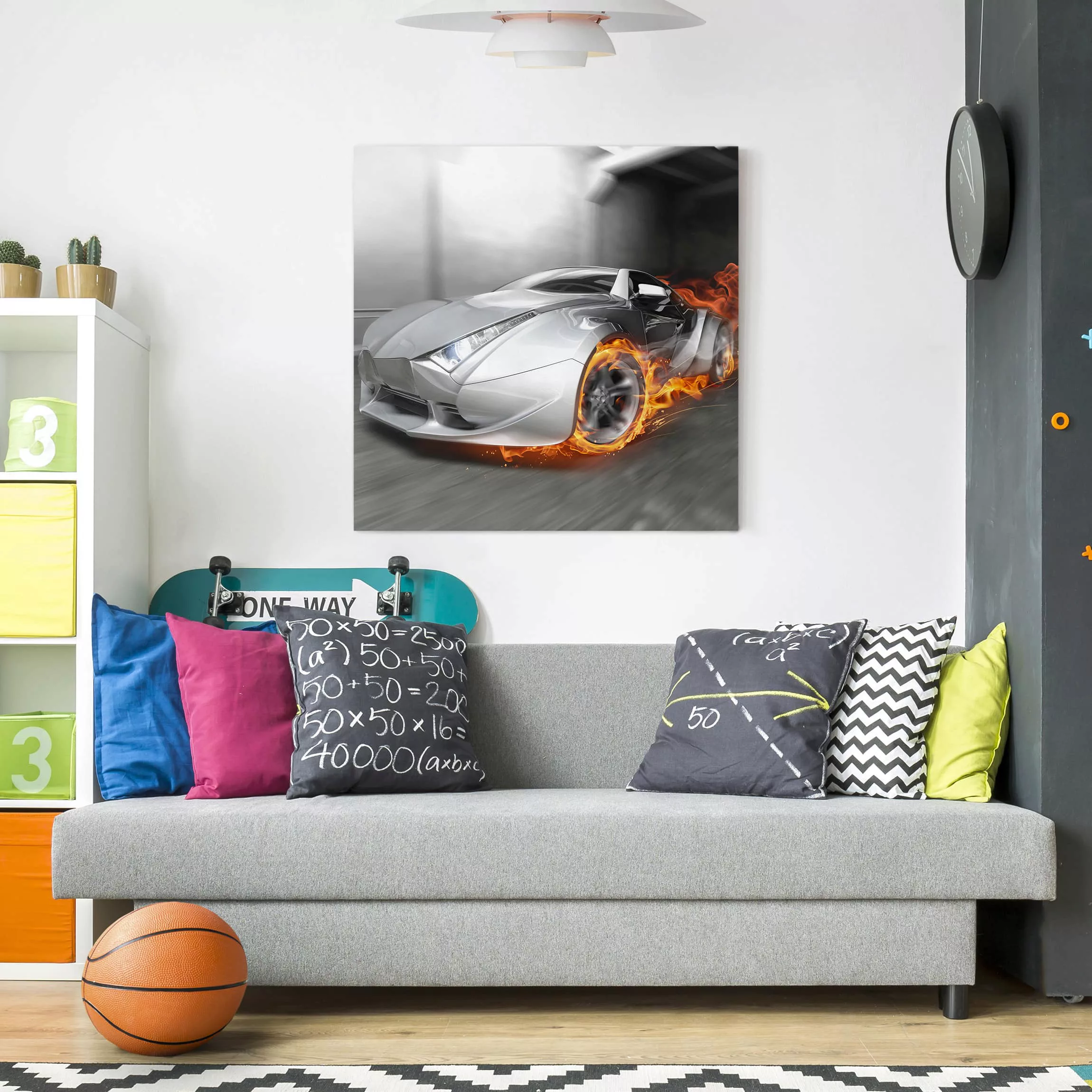 Leinwandbild Kinderzimmer - Quadrat Supercar in Flammen günstig online kaufen