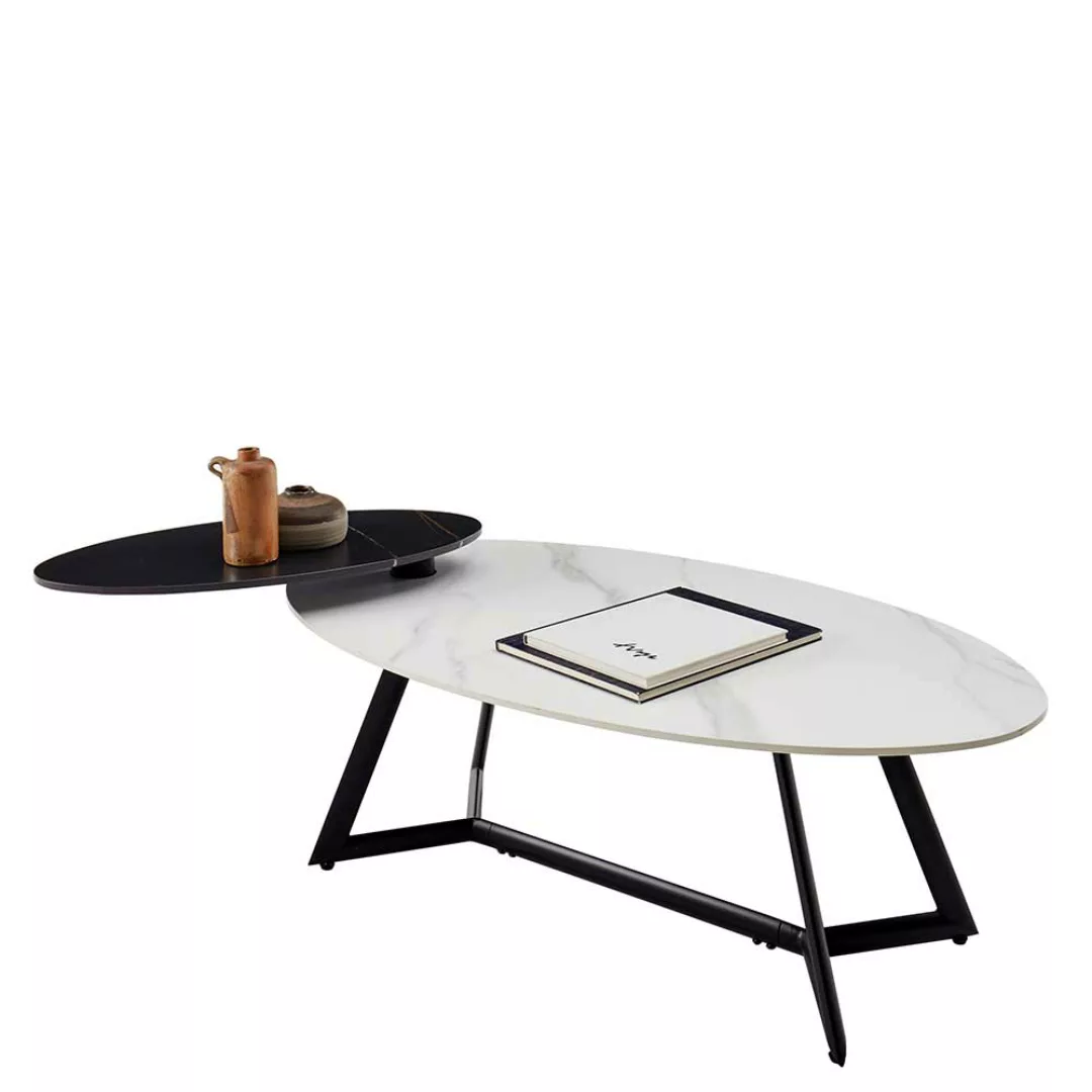 Wohnzimmertisch mit ovaler Tischplatte Metall Bügelgestell günstig online kaufen