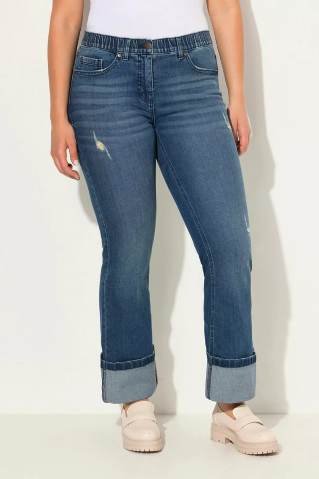 Ulla Popken Regular-fit-Jeans 7/8-Jeans Mary weites Bein Destroy-Effekte günstig online kaufen