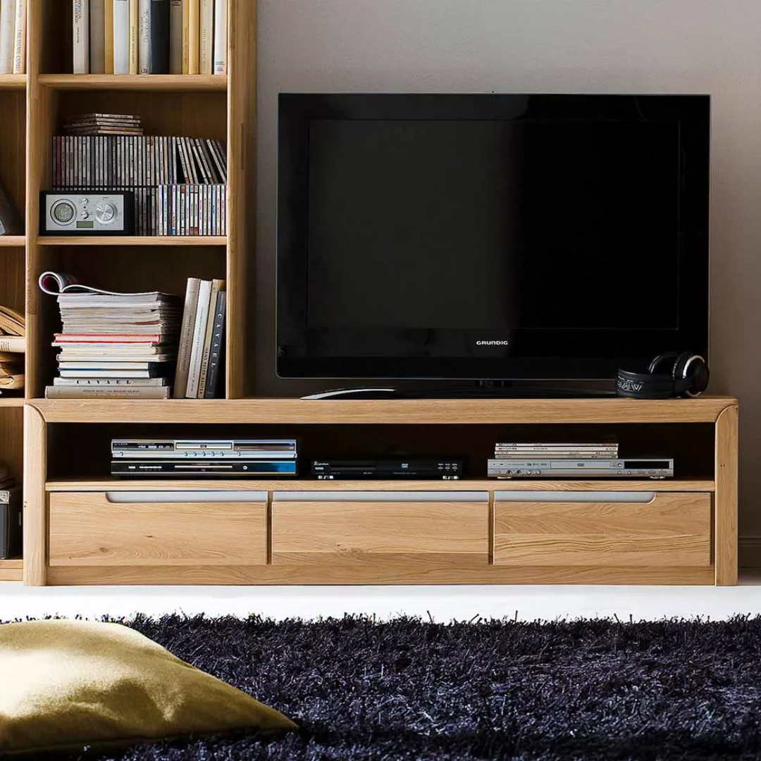 Wohnzimmer Wohnwand aus Wildeiche Massivholz Bianco geölt (dreiteilig) günstig online kaufen