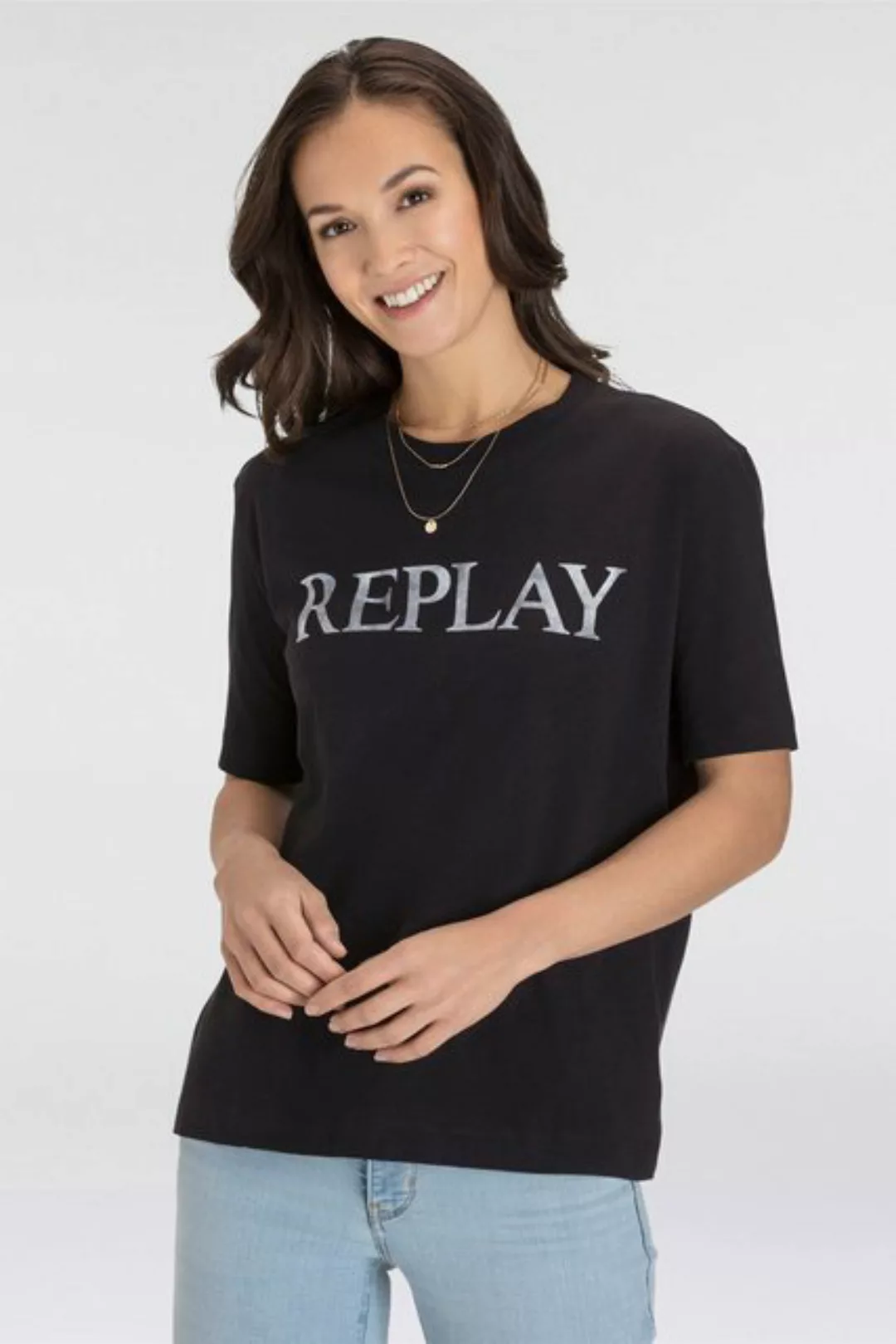 Replay T-Shirt mit Markenprint vorne günstig online kaufen