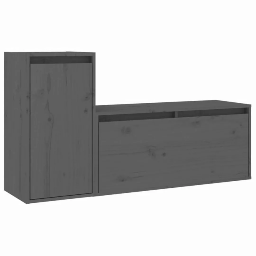 vidaXL TV-Schrank TV-Schränke 2 Stk. Grau Massivholz Kiefer (2-St) günstig online kaufen