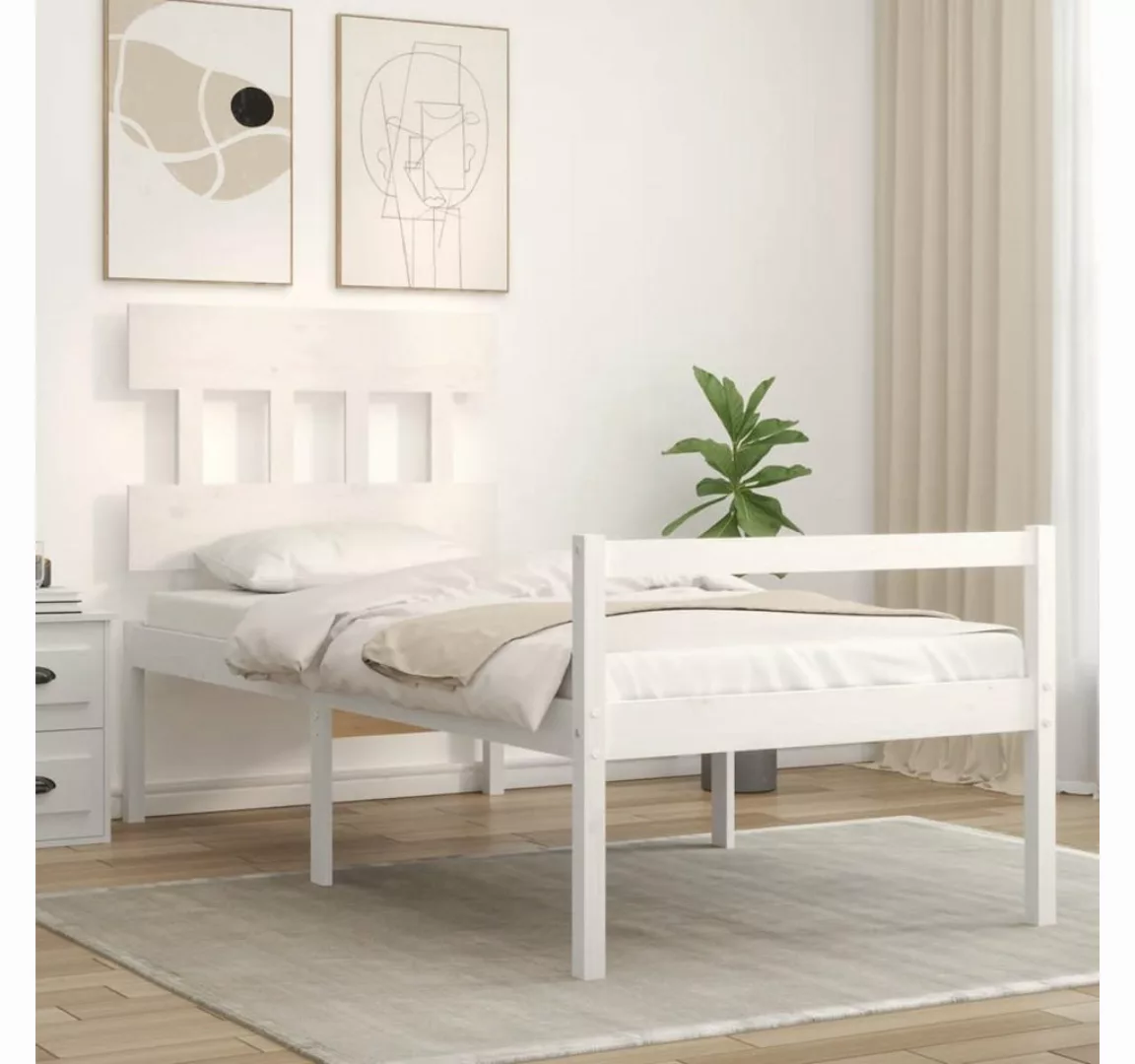 vidaXL Bett Seniorenbett mit Kopfteil Weiß Massivholz günstig online kaufen