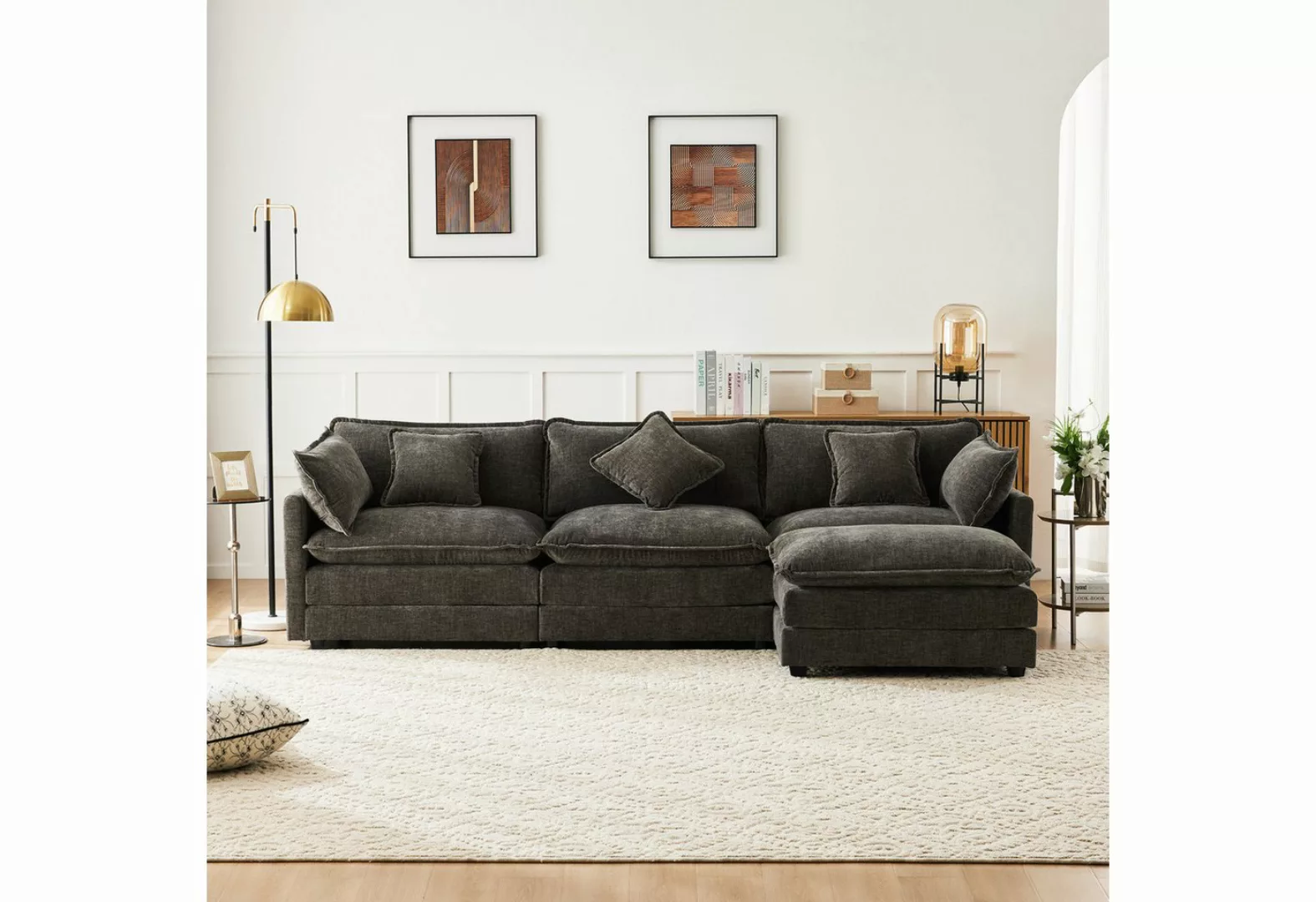 OKWISH Sofa Polstersofa,Ecksofa mit Fußstütze, Geräumiges L-förmiges Chenil günstig online kaufen