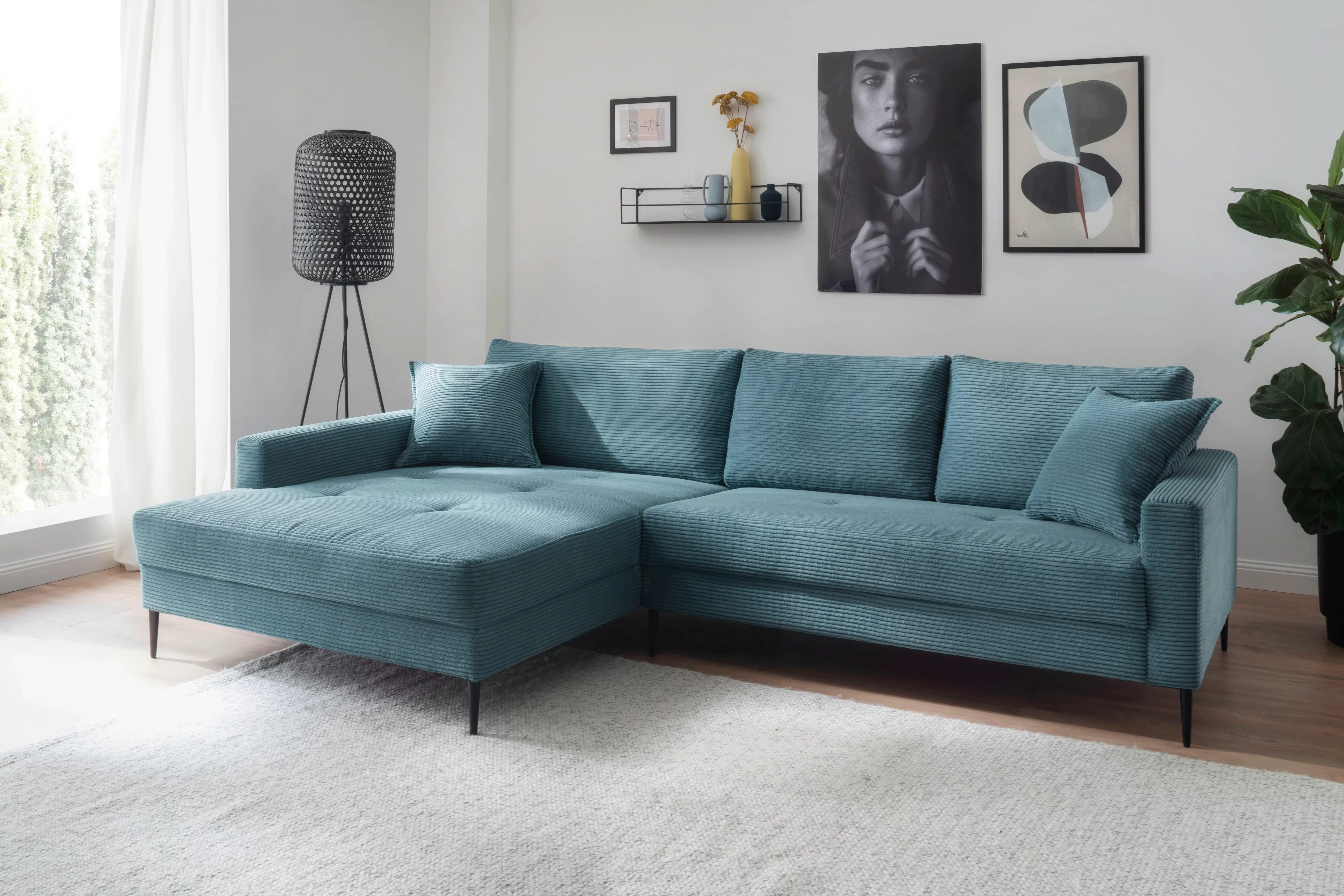 Trends by HG Ecksofa "Summer L-Form", in Cord-Stoff mit Metallfuß günstig online kaufen