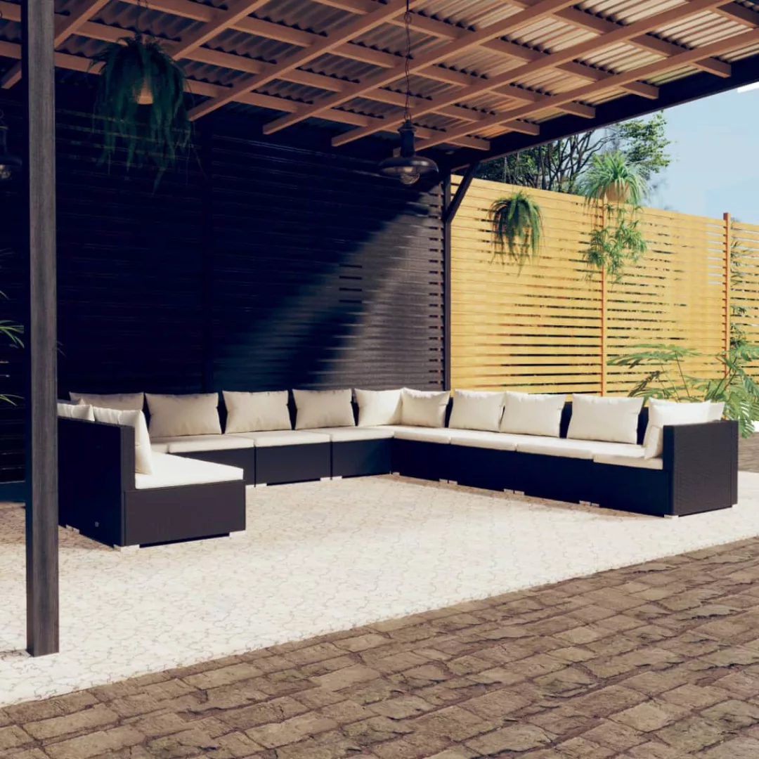 Vidaxl 11-tlg. Garten-lounge-set Mit Kissen Schwarz Poly Rattan günstig online kaufen