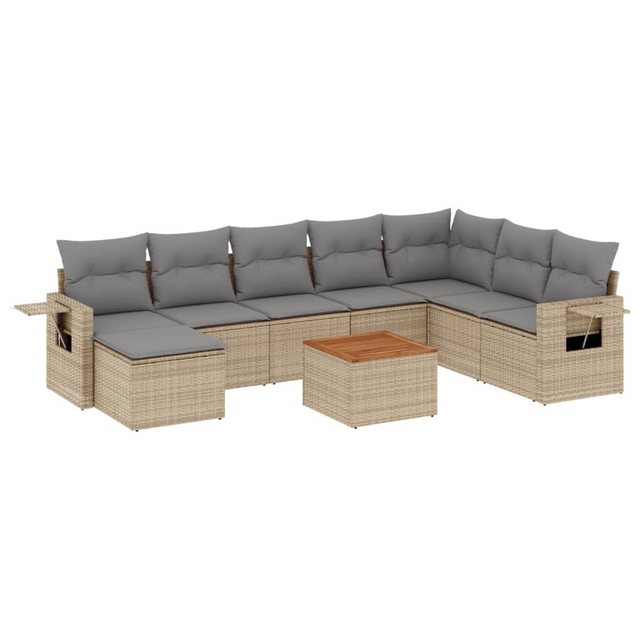 vidaXL Sofaelement 9-tlg. Garten-Sofagarnitur mit Kissen Beige Poly Rattan günstig online kaufen