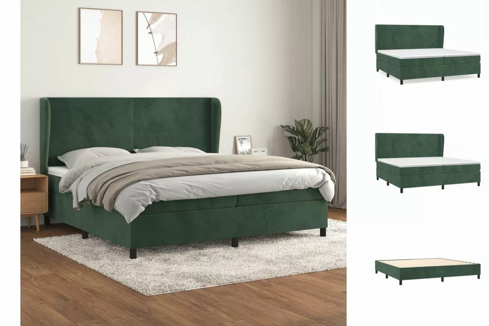 vidaXL Boxspringbett Boxspringbett mit Matratze Dunkelgrün 200x200 cm Samt günstig online kaufen