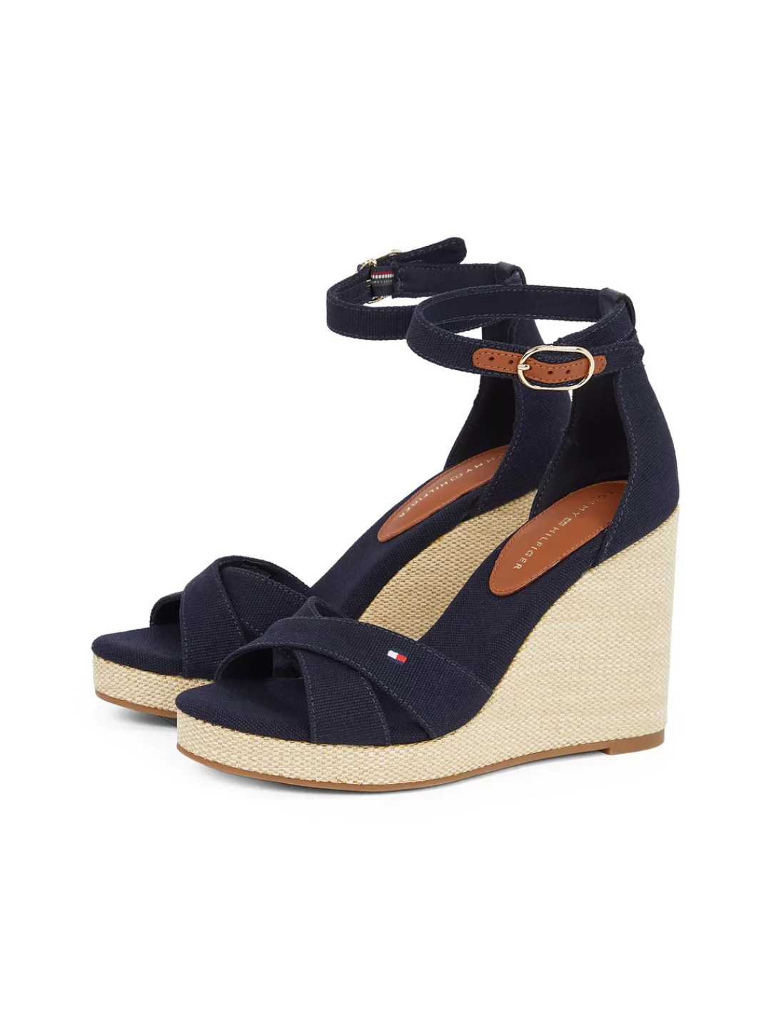 Tommy Hilfiger High-Heel-Sandalette "FLAG HIGH WEDGE ESPAD CRISSCROSS", Rie günstig online kaufen