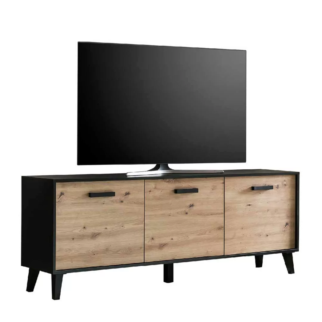 Fernsehunterschrank 186 cm breit Wildeichefarben und Schwarz günstig online kaufen