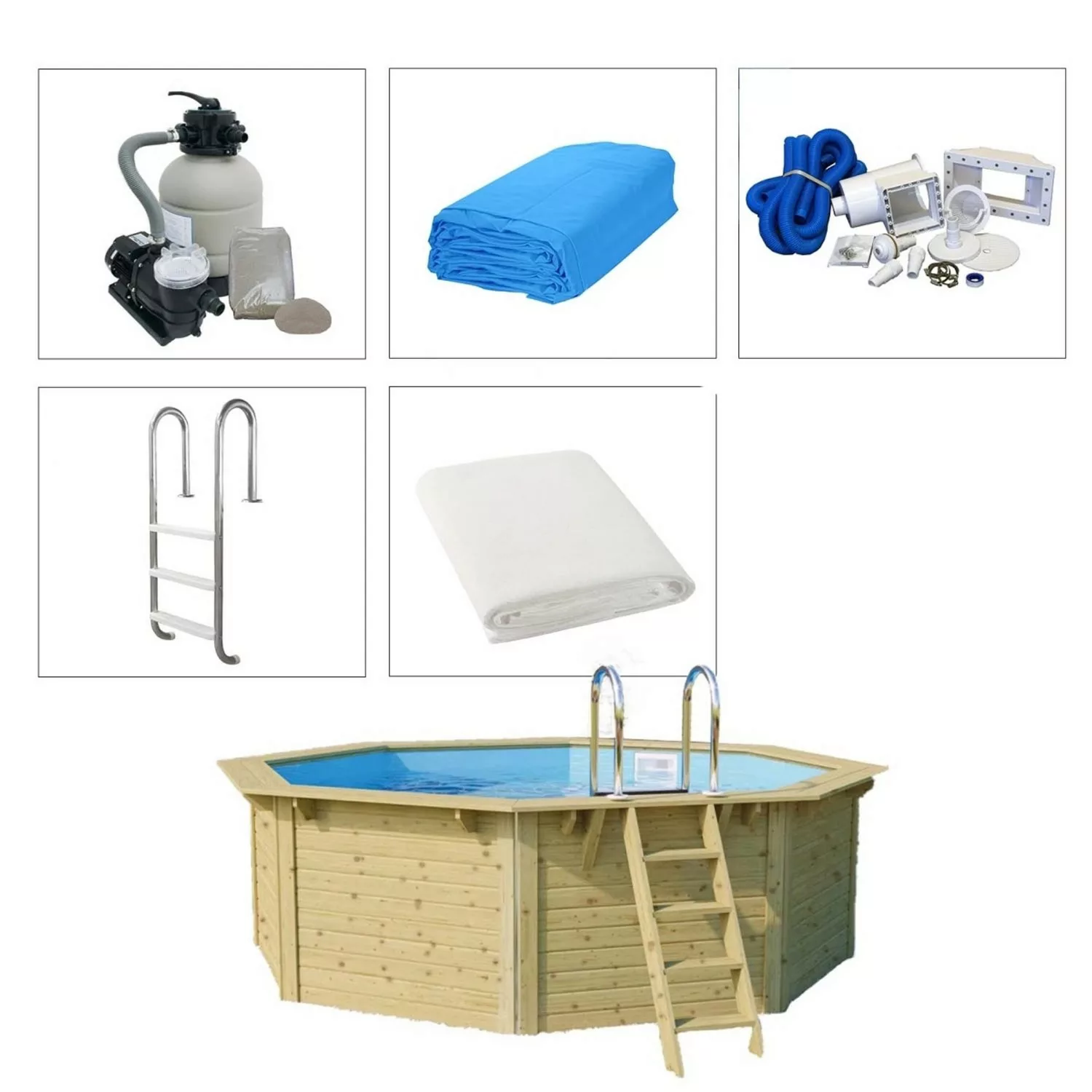 Trend-pool Holzpool Set 400x124cm Rund Folie Blau mit Skimmer Filter Karibu günstig online kaufen