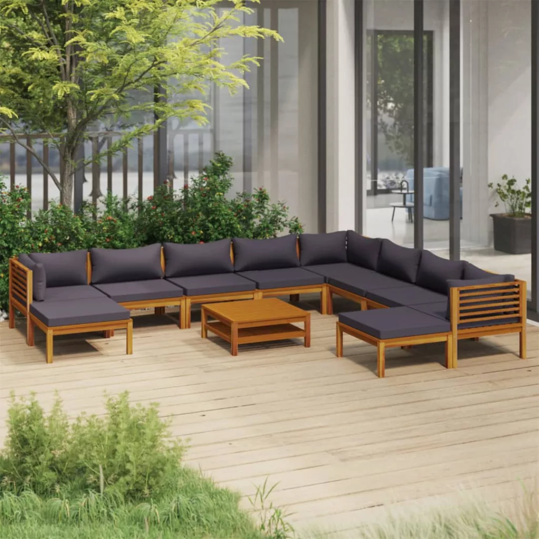 11-tlg. Garten-lounge-set Mit Auflage Massivholz Akazie günstig online kaufen