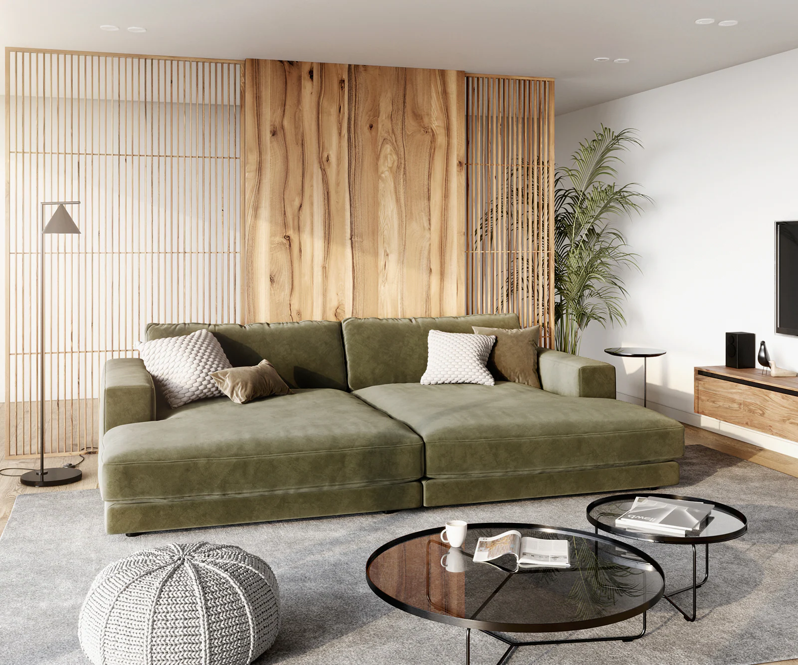 Big-Sofa Cubico 290x170 cm Samt Olive günstig online kaufen