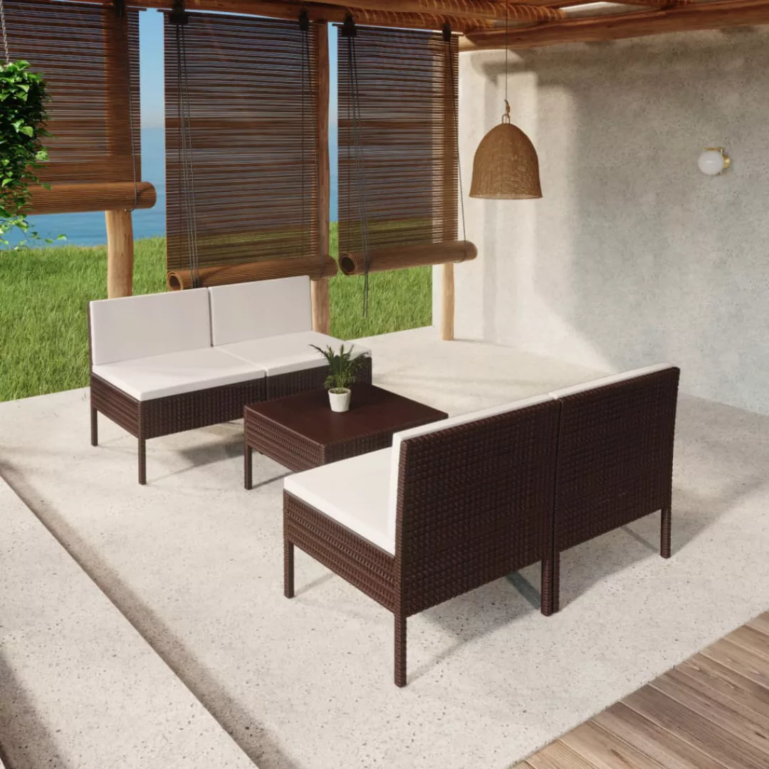 5-tlg. Garten-lounge-set Mit Auflagen Poly Rattan Braun günstig online kaufen