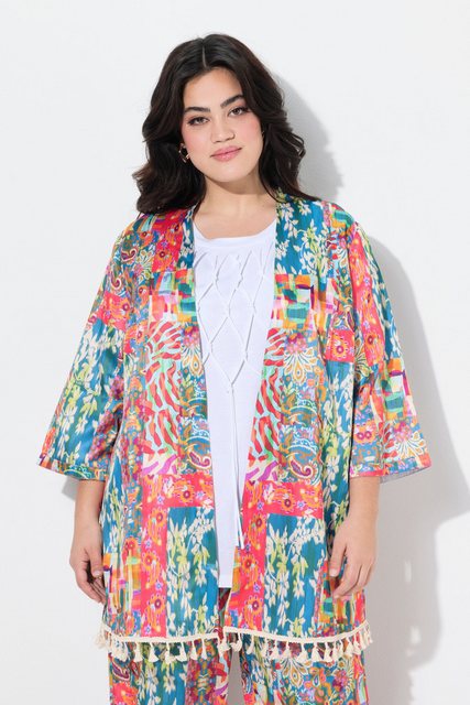 Angel of Style Longbluse Kimono Satin mit Alloverdruck Quasten-Zierbans günstig online kaufen