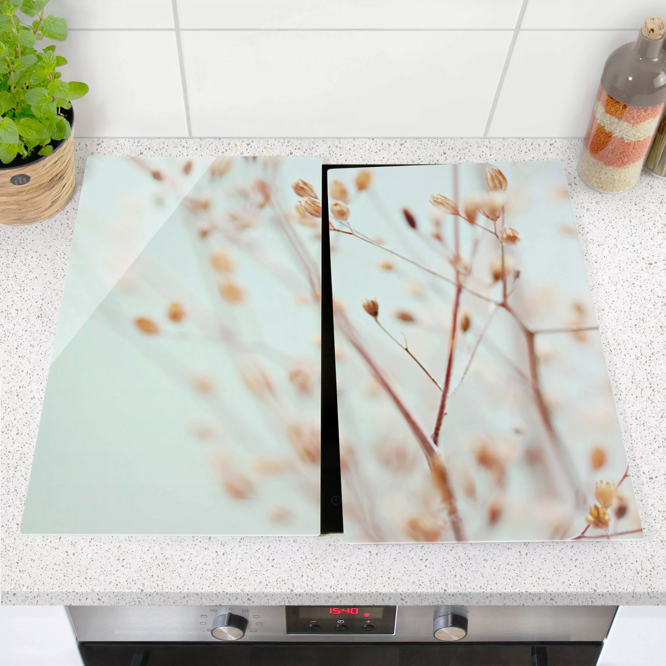 Herdabdeckplatte Pastellknospen am Wildblumenzweig günstig online kaufen