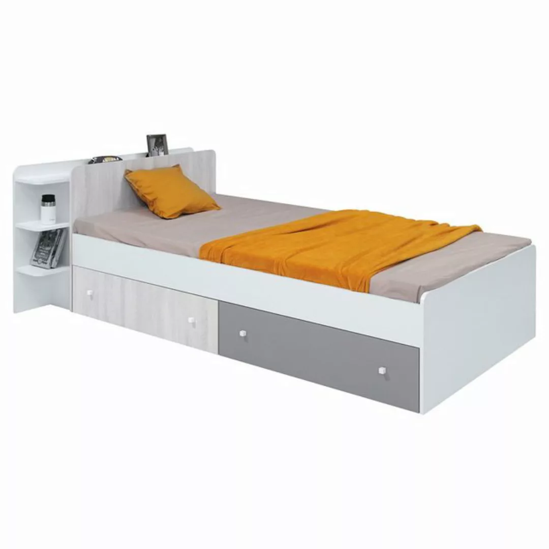 Lomadox Bett COLLINS-133, 90x200, 2 Bettschubladen auf Rollen, Regal, weiß, günstig online kaufen