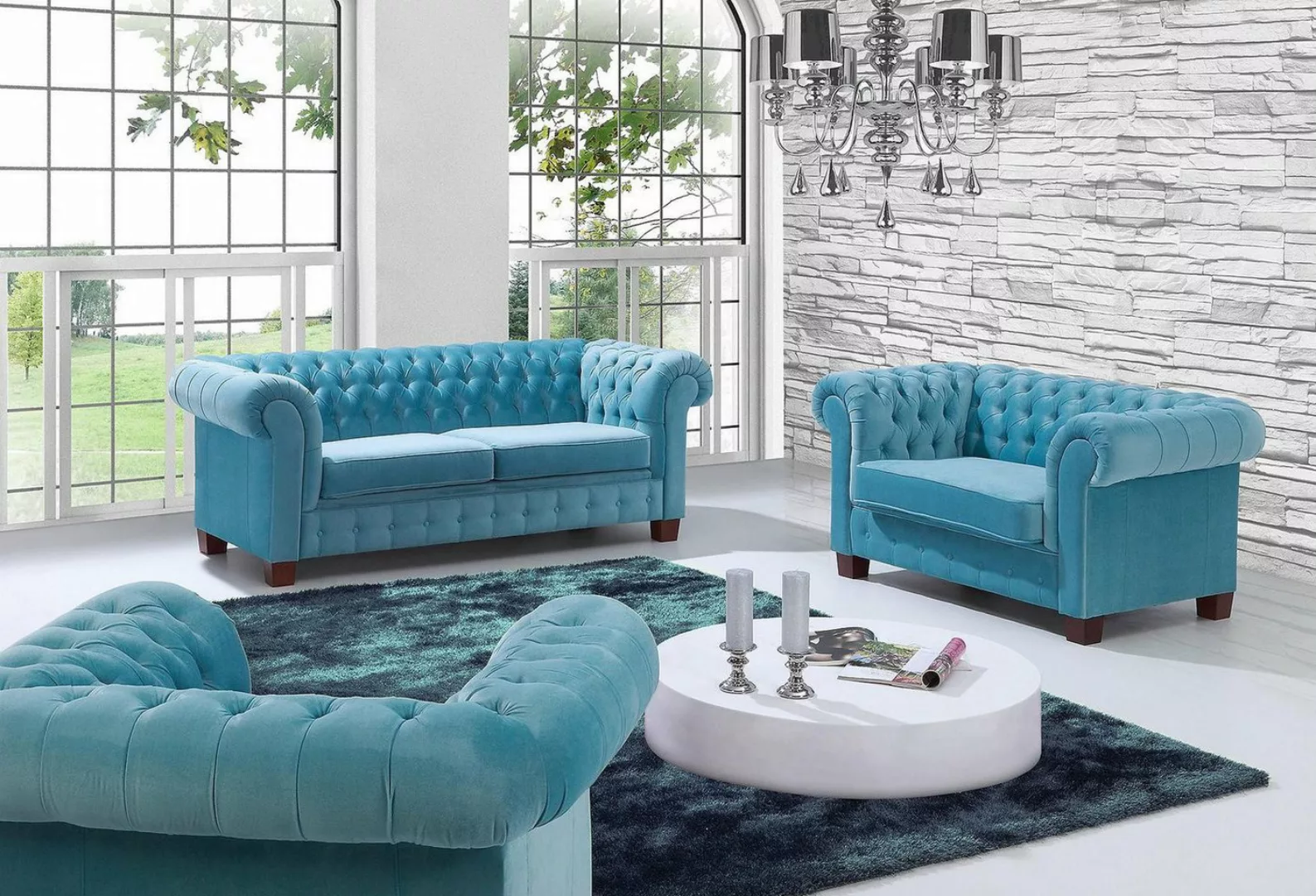 Xlmoebel Sofa Chesterfield 2-Sitzer und 2 Sessel Sofaset Polstermöbel Set S günstig online kaufen