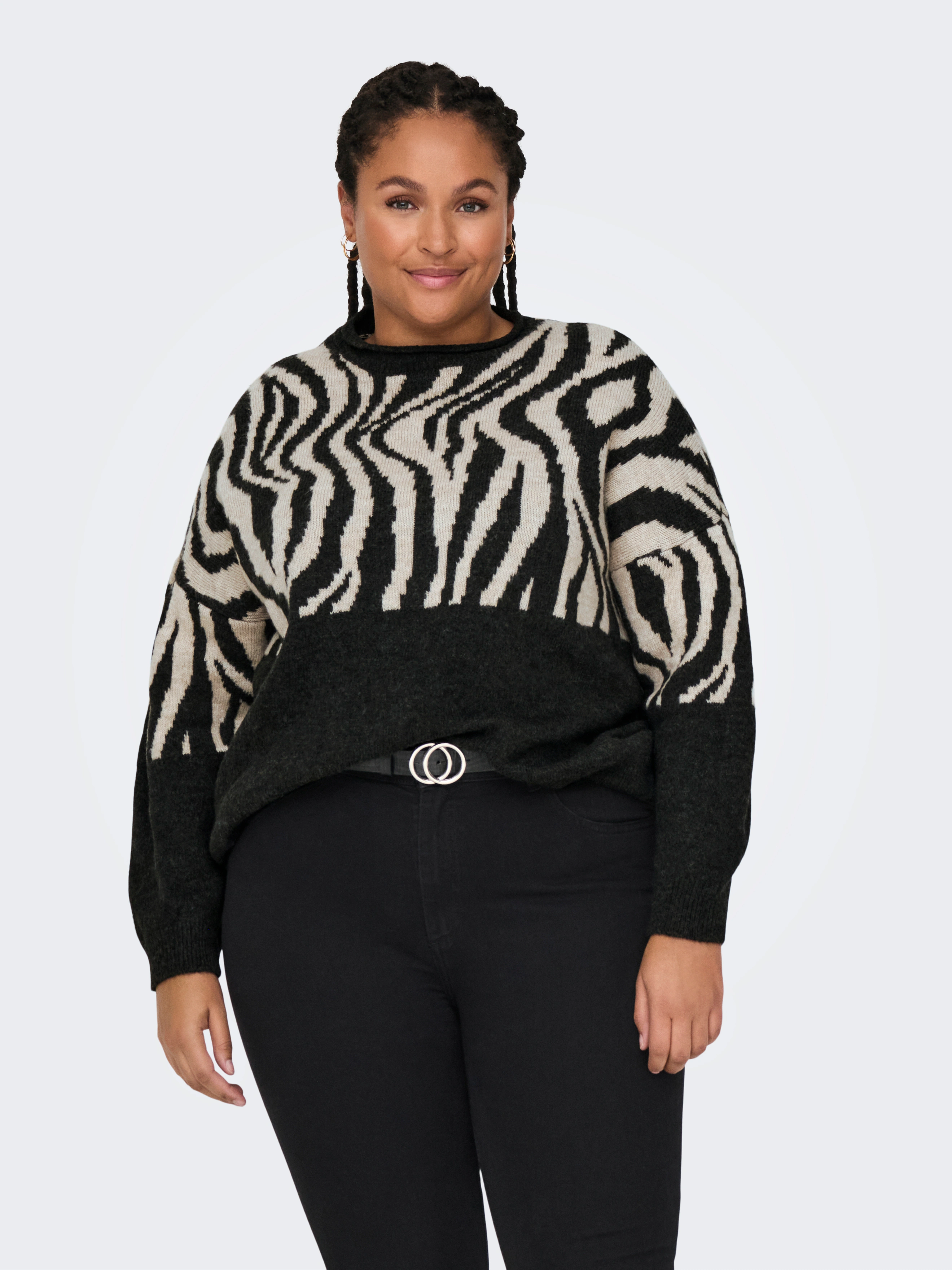 ONLY CARMAKOMA Rundhalspullover "CARJADE ZEBRA L/S O-NECK KNT" günstig online kaufen